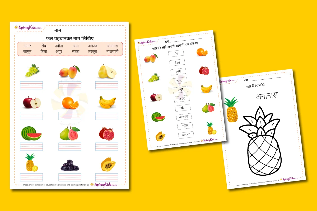 Fruits worksheet in Hindi