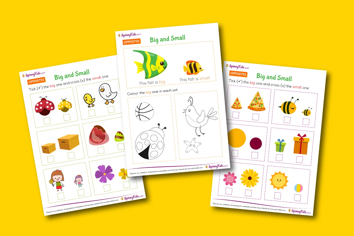 big and small activity sheets for kids